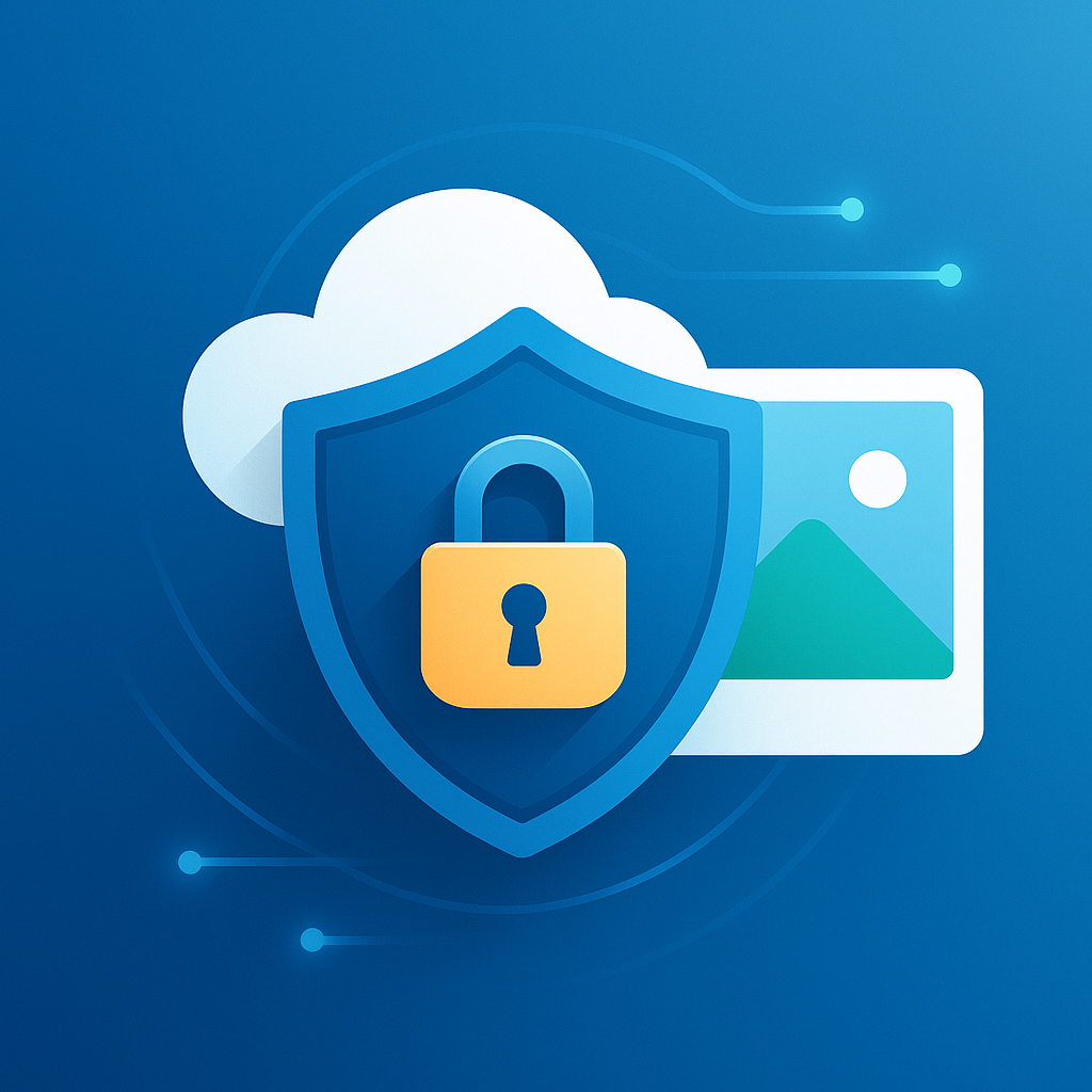 Image showing a secure padlock with a digital media background.